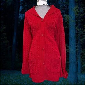 Karen Scott Red Cable Knit Cardigan